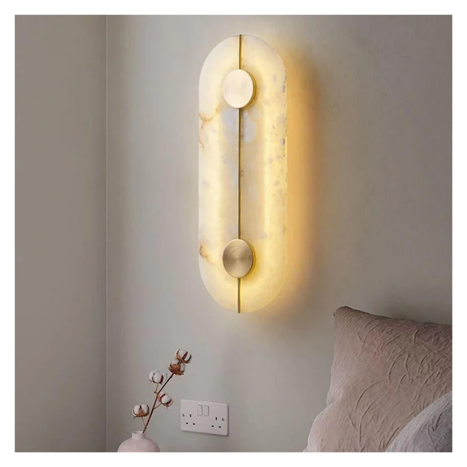 ASerZenith Wall Light,Nordic Modern Marble Stone Wall Lamp Living Room Gold Copper Home Indoor Decoration Led Sconce Bedroom Bedside Round,Lighting For Bedroom(W16.5H42.5Cm)