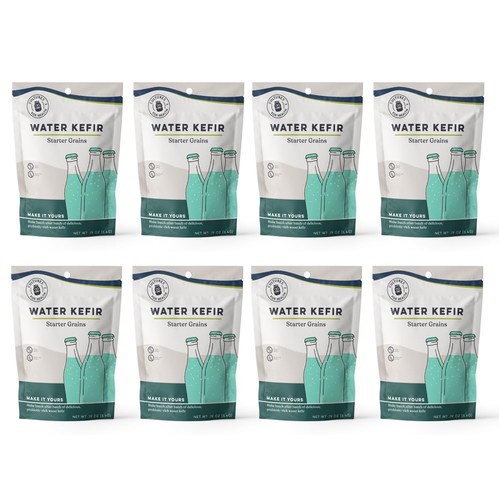 Cultures for Health Water Kefir Grains | DIY Fermented Probiotic Drink for Stronger Gut Health | Heirloom Starter Makes Limitless Supply | Non-GMO Dairy Free Vegan Sparkling Water with Enzymes (8 - Pack)