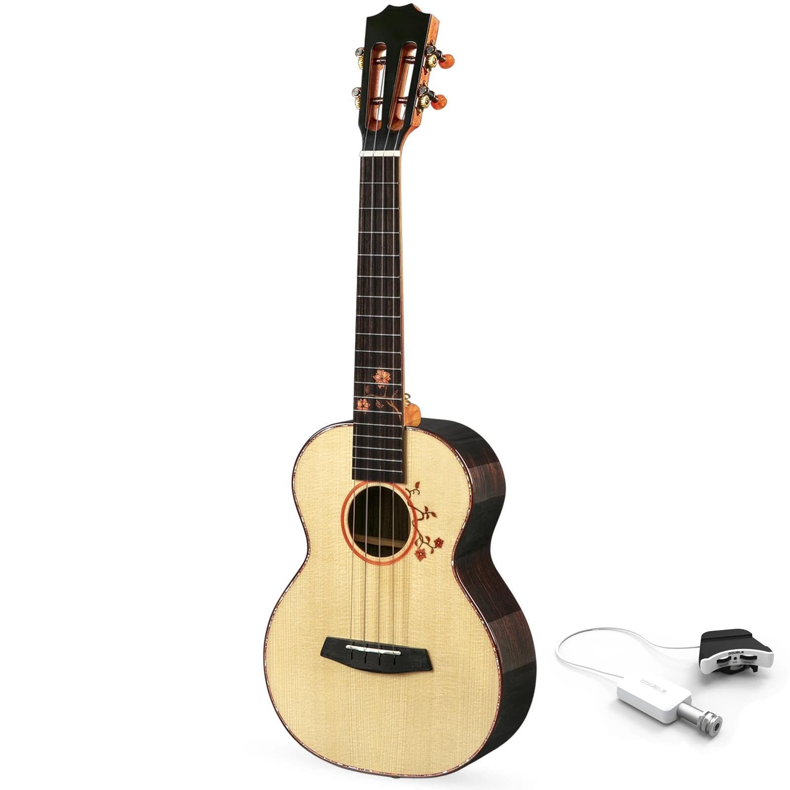 Profesjonalne ukulele Ukulele Koncertowe Z Litego Świerku, Tył I Boki Z Litego Palisandru Ukelele O Wysokim Połysku Z Torbą Koncertową Premium Tenor Uku(Uku Pickup,23)