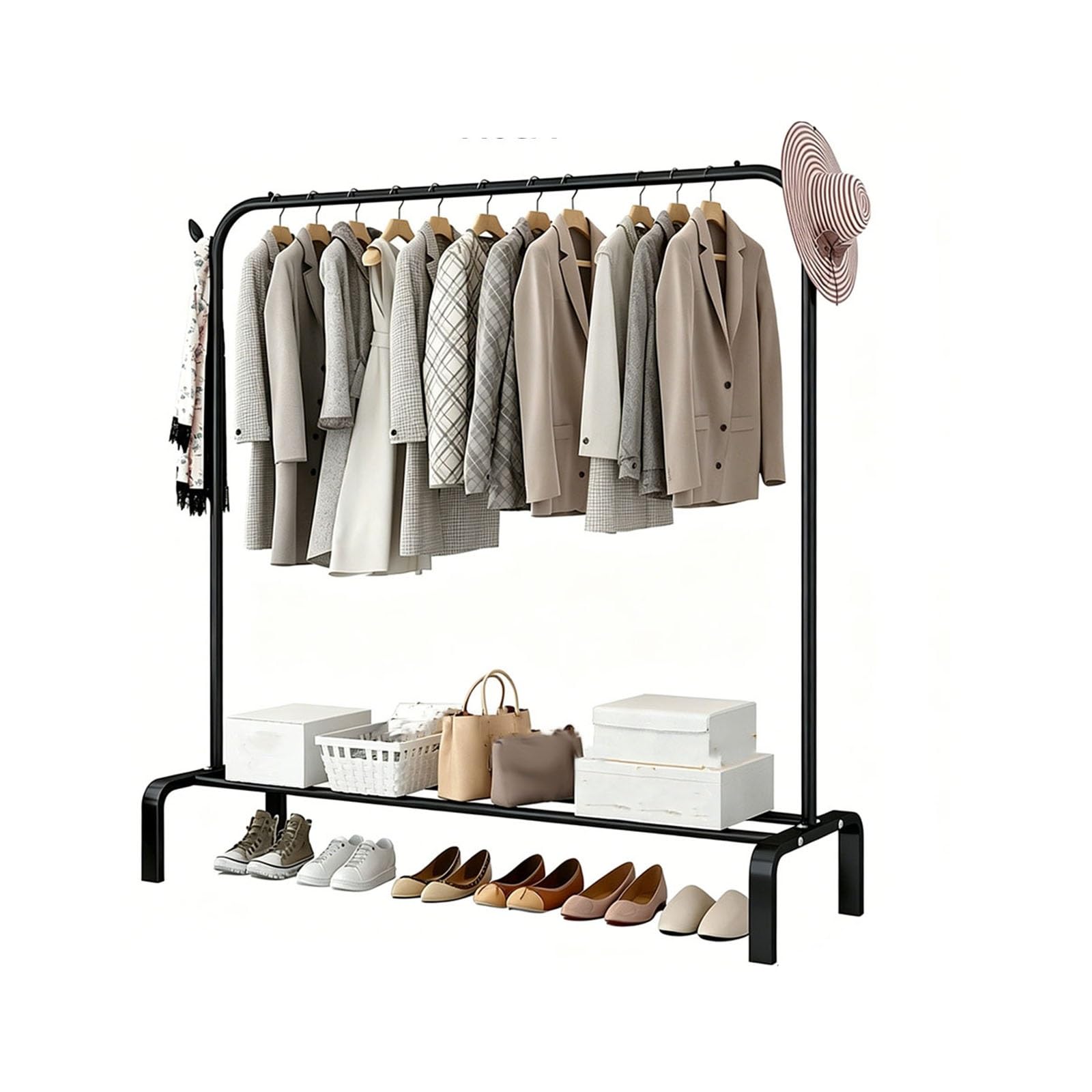 Freistehender Kleiderständer aus Metall, Aufbewahrungsregal, Rollen, tragbarer Kleider-Organizer, Zuhause, Schlafzimmer, 140 cm