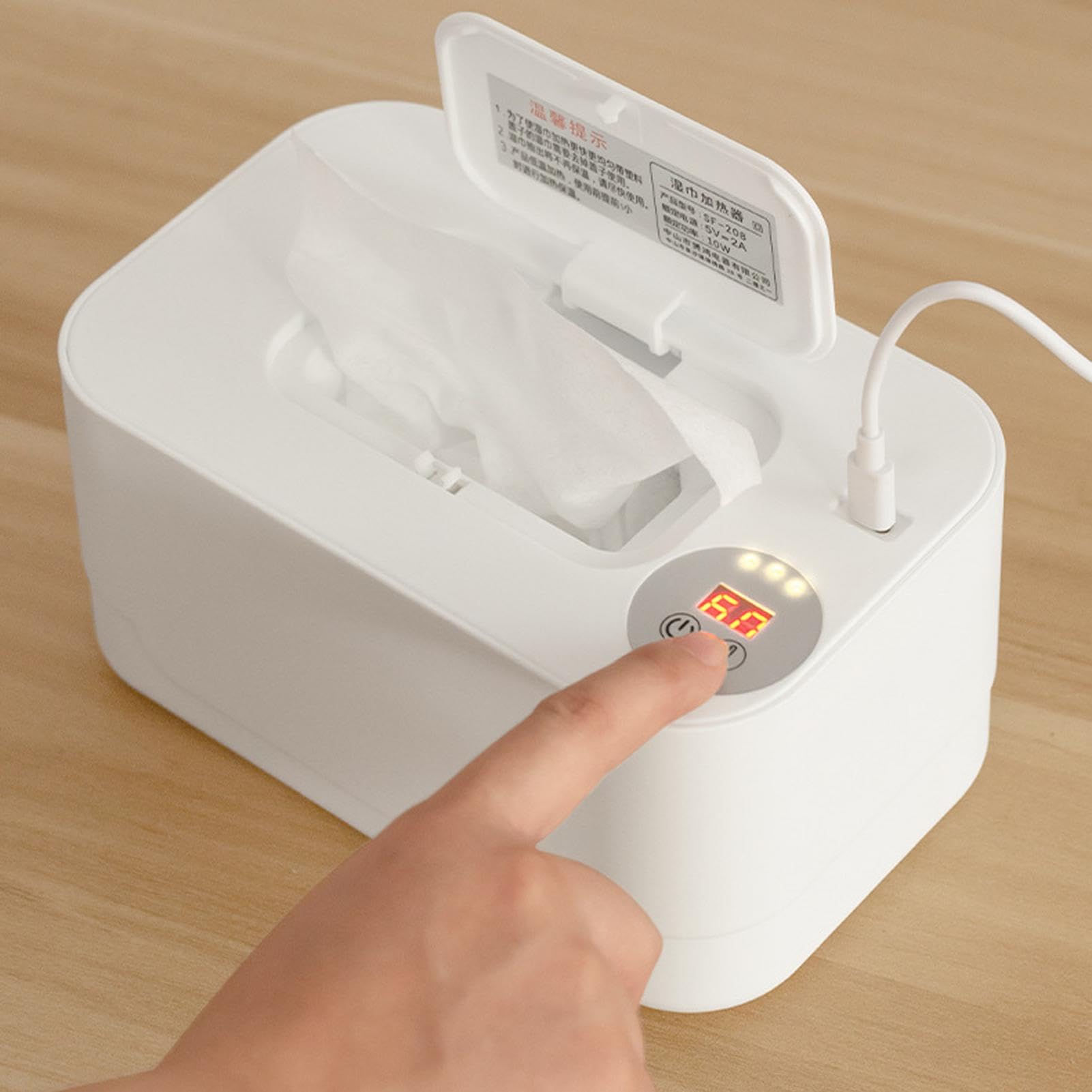 Luckxing Feuchttücherwärmer - Schnell erwärmender LED-USB-Wischtuchwärmer-Tücherspender,Baby Supplies Wischtuchhalter, kabellos, mit Temperaturanzeige, intelligente konstante Temperatur