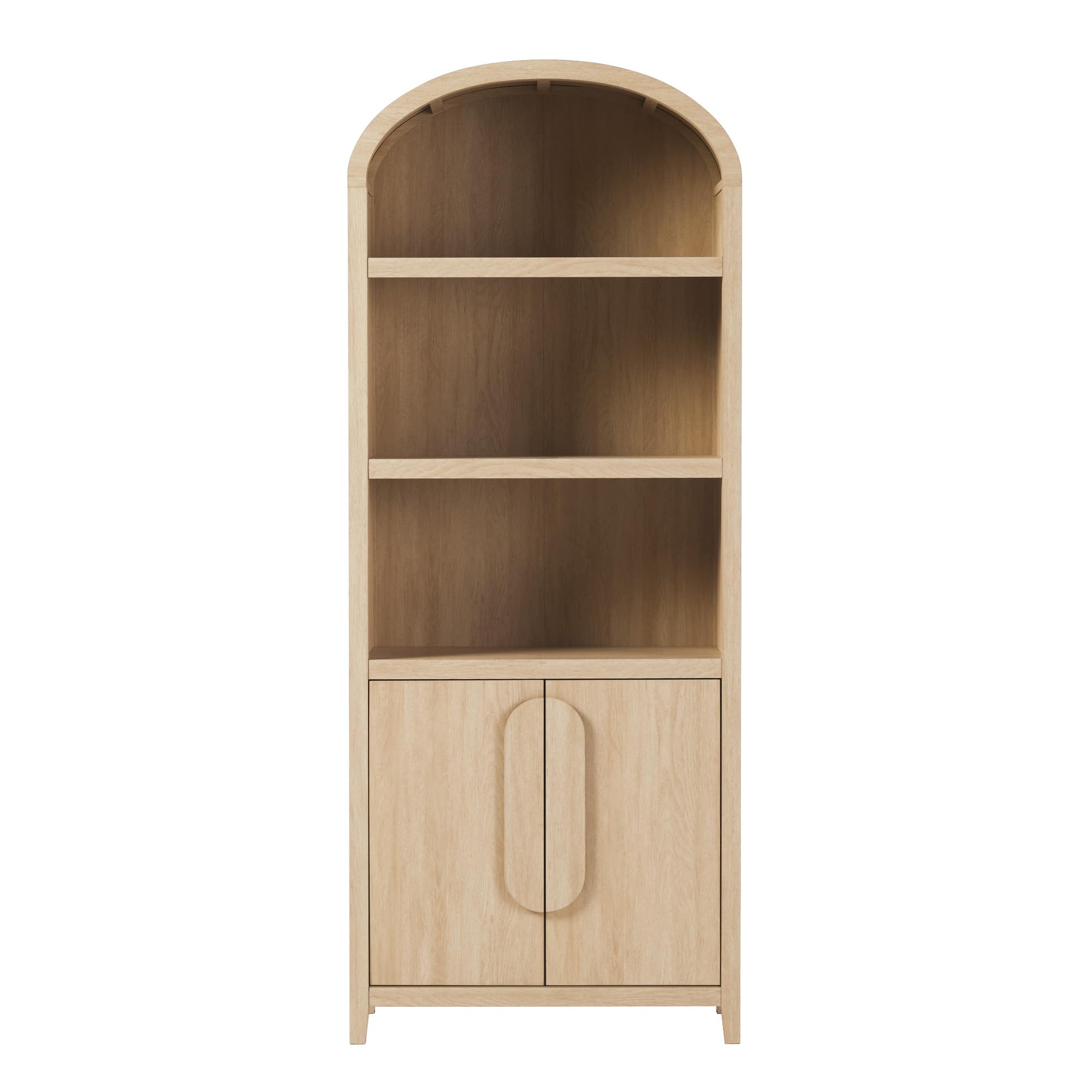 Walker Edison Modern Arched 3-Shelf Bookcase with Lower Cabinet, Curved Top Bookcase with Doors on Bottom for Home Office, Living Room, Bedroom,