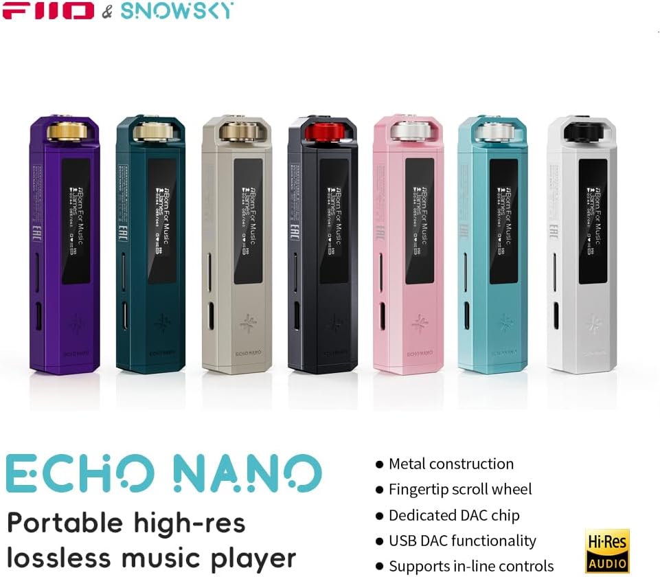 FiiO SNOWSKY Echo Nano Retro HiFi Music Player with Scroll Wheel, CS43131 DAC, USB DAC, Lossless Audio Player Supporting DSD256/FLAC/WAV/MP3, 3.5mm Output, 256GB Expansion (Titanium)