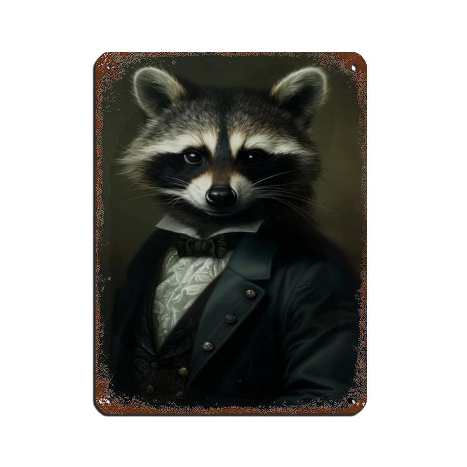 Gothic Raccoon in Suit Poster Tin Sign Vintage Metal Pub Club Cafe Bar Home Wall Art Decoration Poster Retro 12x16inch(30x40cm)