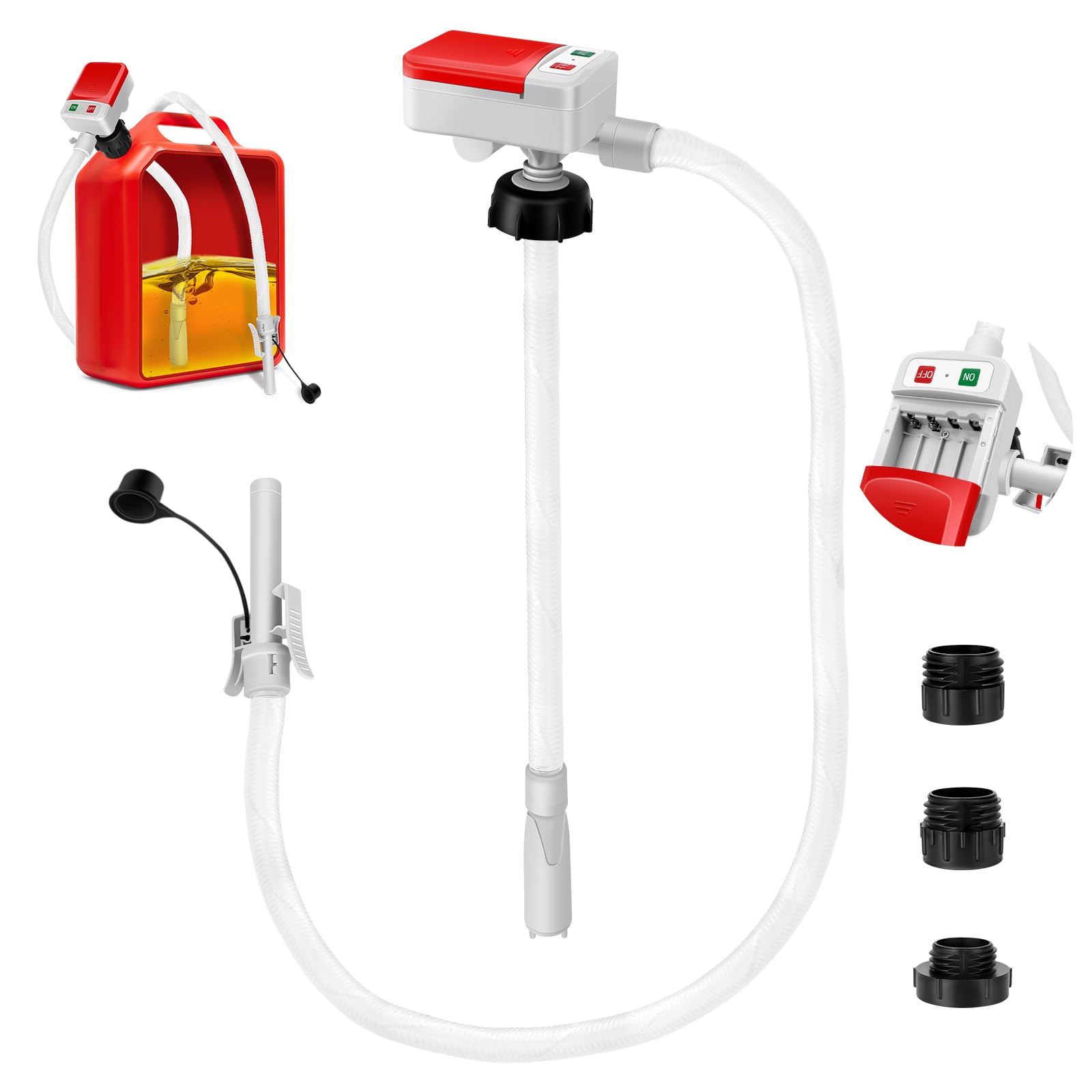 Pompa di Trasferimento del Carburante con Sensore di Arresto Automatico - 2,4 GPM, Pompa Travaso Gasolio Elettrica con Adattatore di 3 Dimensioni, Pompa per Liquidi Portatile a Batteria per Olio, Benz