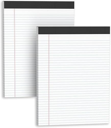 Bloc legal de 8.5 x 11 pulgadas, papel de cuaderno de rayas anchas, paquete de 2, 50 hojasbloc, bloc de notas blanco, bloc de notas perforado con