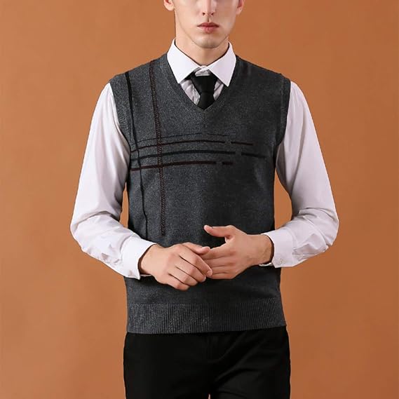 Autumn Fashion Sleeveless Sweater Men Pullover Knitted Vest Solid V