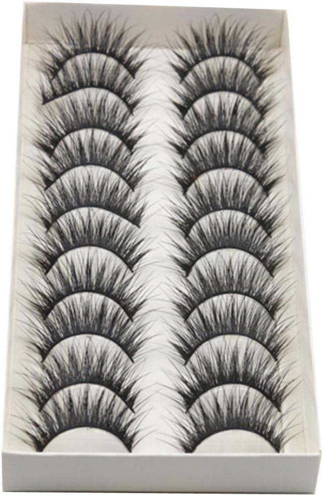 GCIYAEN 10 Pair/Lot Thick Long Crisscross False Eyelashes Fake Eye Lashes Flexible Wispy False lashes for Beautiful Natural Looking Black