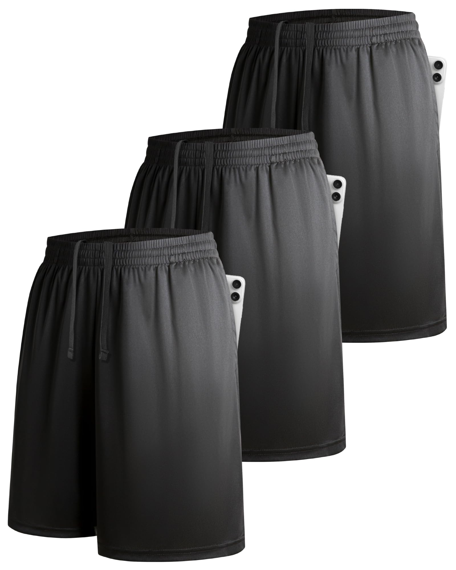 YIOIOWVY Confezione da 3 Pantaloncini Sportivi da Uomo, da Basket o da Corsa Casual, con Tasche ed Elastico in Vita, ad Asciugatura Rapida