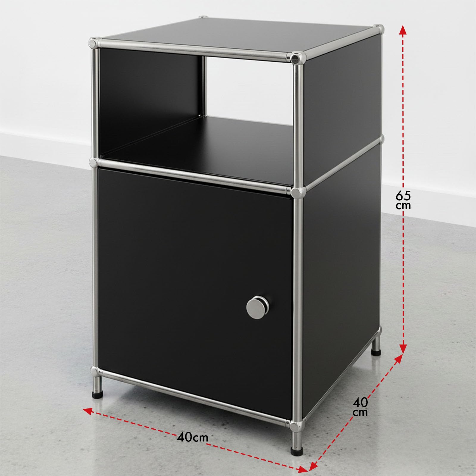 Floordirekt Regal, Metallregal, Beistelltisch - Schwarz, Chrom, 65Hx40Bx40T cm - Modulares Stecksystem im modernen Design, Metall Regal für Wohnzimmer, Büro, Flur - Nachttisch Concept Epure MK-040