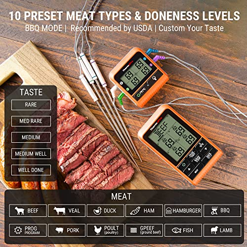 ThermoPro TP829 Wireless LCD Meat Thermometer for Grilling and Smoking, 1000FT Grill Thermometer for Outside Grill with 4 Meat Probes, BBQ Thermometer for Smoker Oven Cooking Beef Turkey - Thumbnail 5