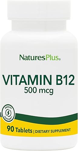 NaturesPlus Vitamina B12 (metilcobalamina) - 500 mcg, 90 tabletas vegetarianas - Soporte de glóbulos rojos de alta potencia - Refuerzo de energía