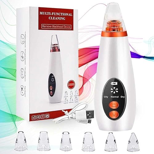 IXWQ 6-in-1 Multifunction Blackhead Remover, Electric Derma Suction Machine, USB Rechargeable Acne Pimple Pore Cleaner Vacuum Tool, Facial Cleanser Whitehead Extractor Remover Device for Nose & Skin Care