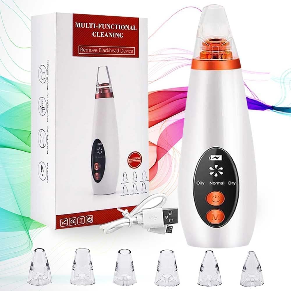 FLOOVI 6-in-1 Multifunction Blackhead Remover, Electric Derma Suction Machine, USB Rechargeable Acne Pimple Pore Cleaner Vacuum Tool, Facial Cleanser Whitehead Extractor Remover Device for Nose & Skin Care-picture-54