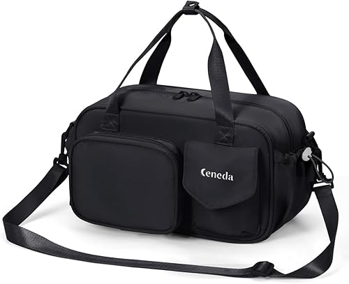 Miniatura 8 de Ceneda Mini bolsa de gimnasio de 12 pulgadas para mujer, pequeña bolsa de lona con bolsillo húmedo, bolsa de viaje ligera con múltiples bolsillos