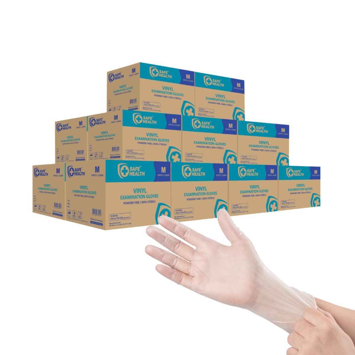 Safe Health Vinyl Exam Disposable Gloves, Bulk Supply of 16000, Latex Free, Powder Free, Clear, Small, 3.5 mil, Medical Grade, Nursing, Office, Kitchen, Pet Care, Cleaning, Housework