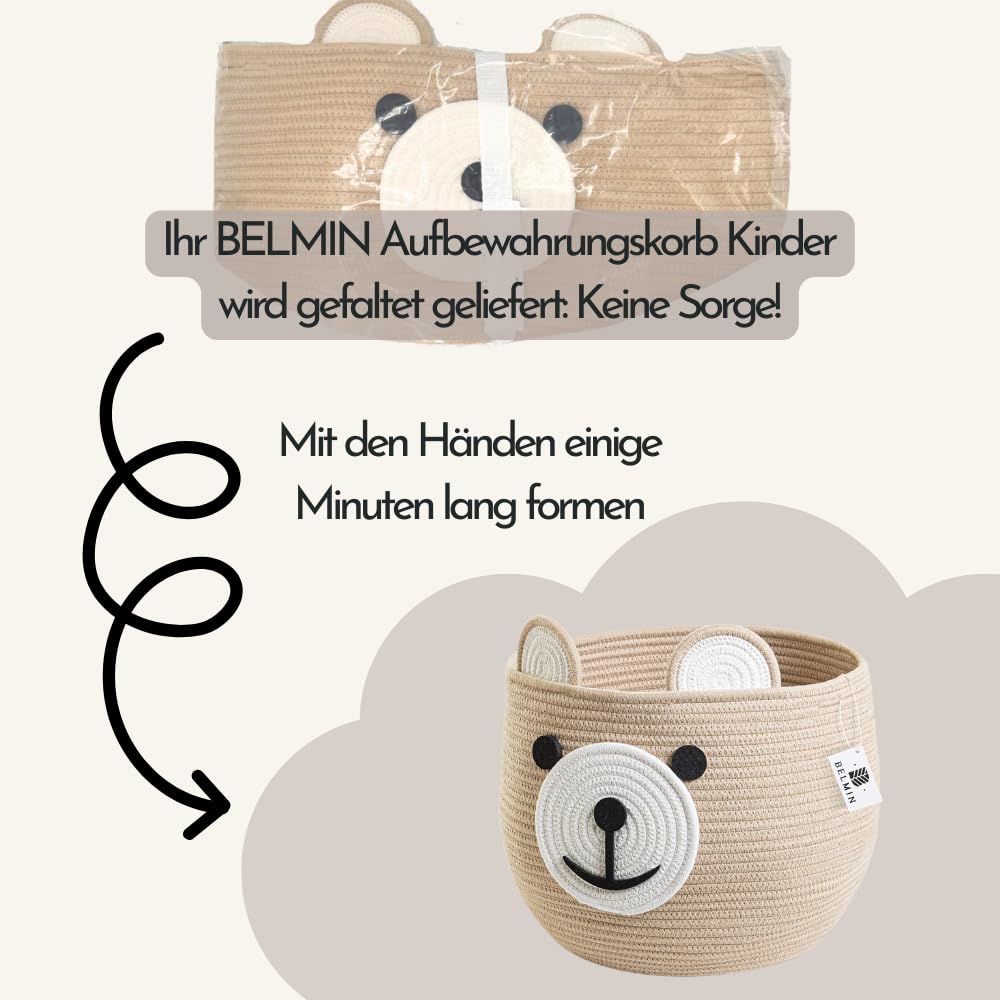 BELMIN Aufbewahrungskorb Kinder aus Baumwolle – Formstabiler, Waschbarer Wäschekorb für Spielzeug & Kuscheltiere, Ideal für Kinderzimmer & Babyzimmer – Stilvoll & Praktisch für Eltern