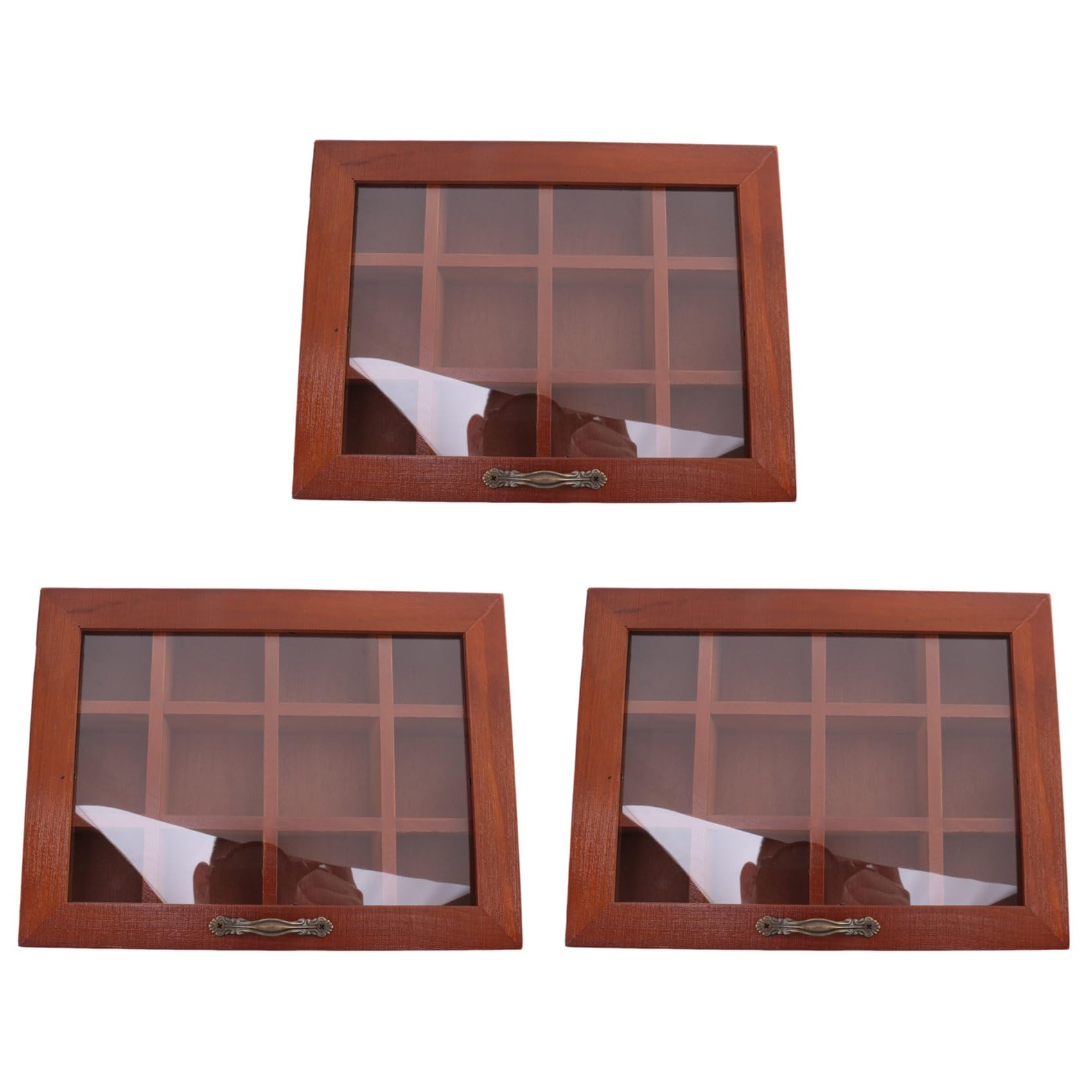 Vjsujehgy 3X 12 Grids Wooden Tea Bag Holder Sugar Packets Spice Pouches Storage Case Instant Coffee Bag Boxes with Clear Lid