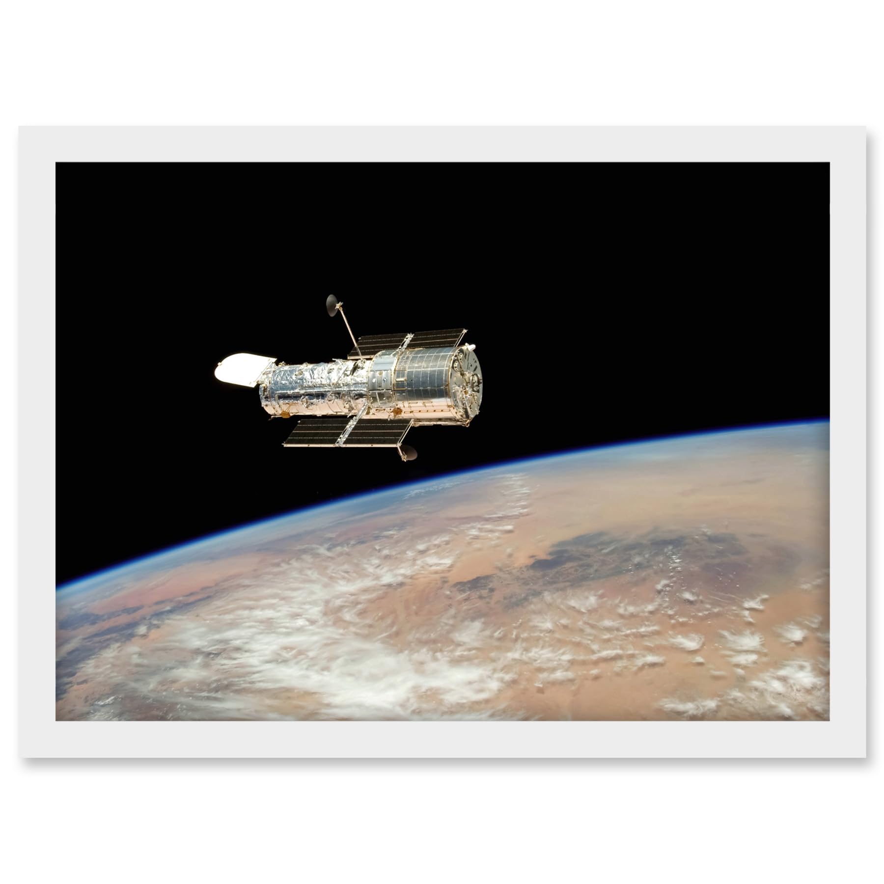 Artery8 Hubble Space Telescope Image The Hubble's Final Release Over Earth By Space Shuttle Atlantis Crew In 2009 Servicing Mission 4 Artwork Framed A3 Wall Art Print