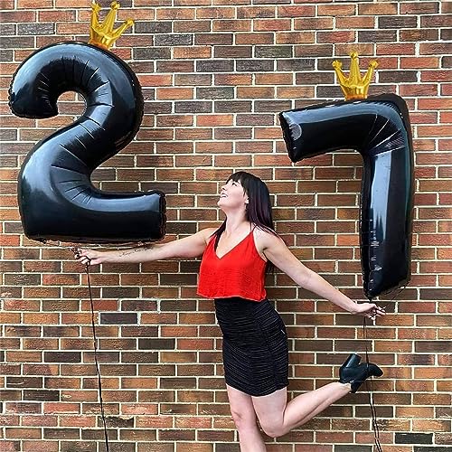 Image of Black Crown Number 7 Balloon, 40 Inch Number 0-9 Set for Men 70th Birthday, Foil Helium Self Inflating Large Balloons for Girls 7th Birtyday Party Decor Anniversary Graduation for Boys Supplies