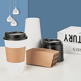RACETOP 16 oz [100 pack] Coffee Cups with Lids and Kraft Sleeves, Disposable Paper Coffee Cups, Hot Coffee cups, Ideal for Hot Beverage