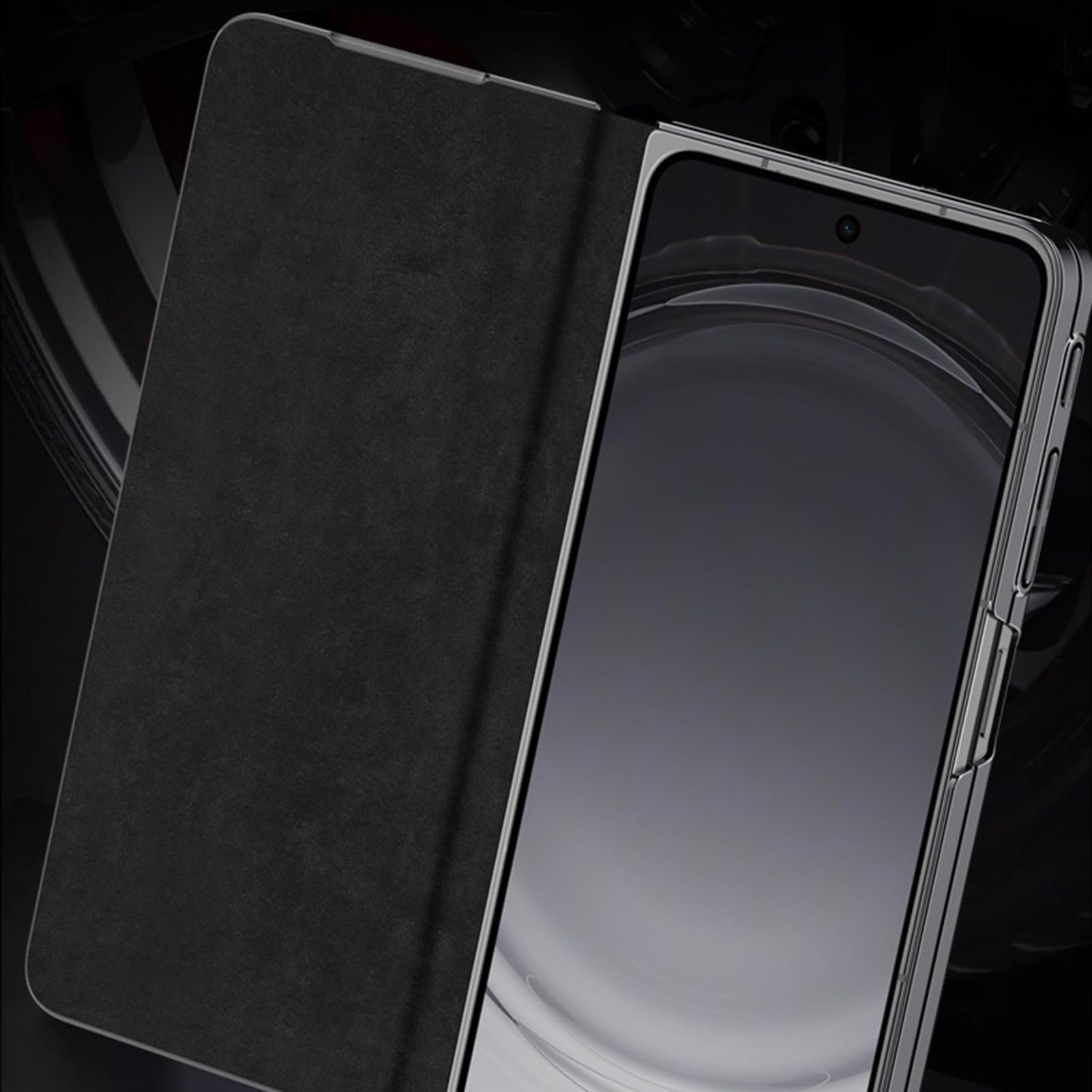 Skórzane etui do Oppo Find N6, uchwyt na pierścień, magnetyczne etui z przyssawką, ochrona obiektywu, biznesowa podszewka z włókna foliowego, czarny, N6
