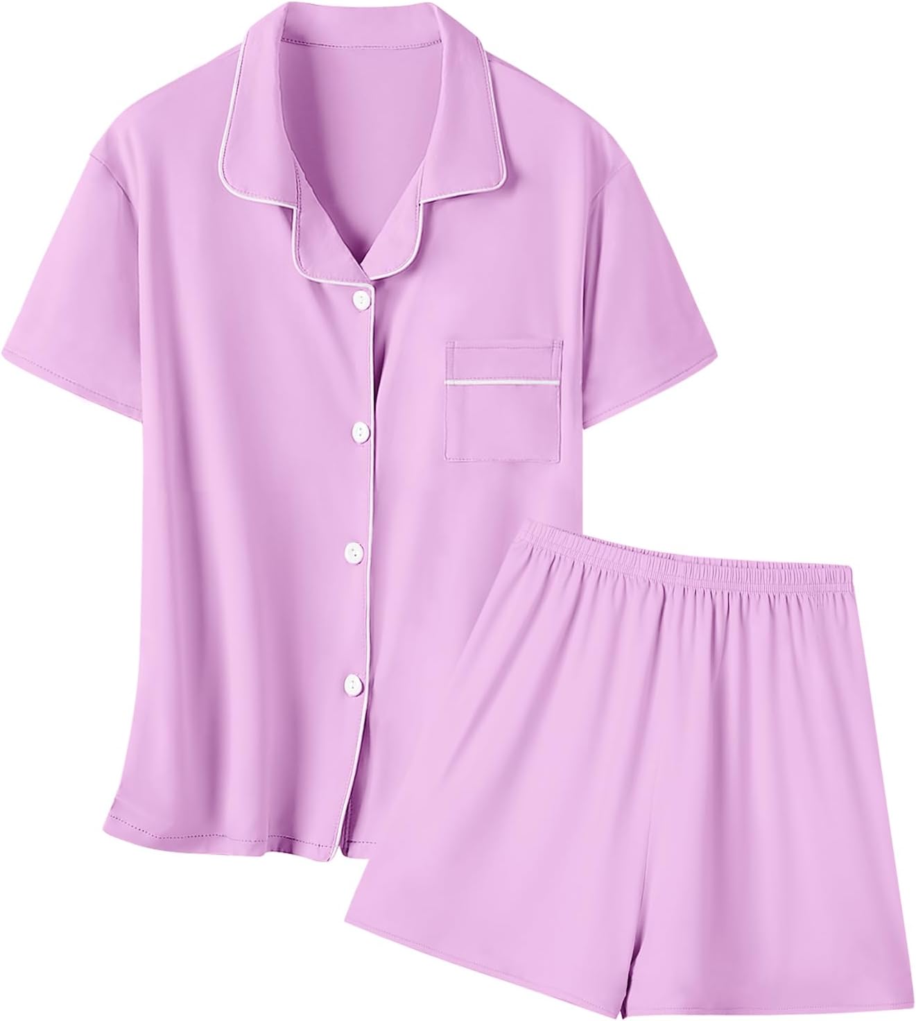 Umeyda Girls Modal Button Down Pajamas Set, 2Pj Nightwear Sleepwear for Teen Kid 2 Pcs Loungewear, Light Purple, 11-12Y = 160