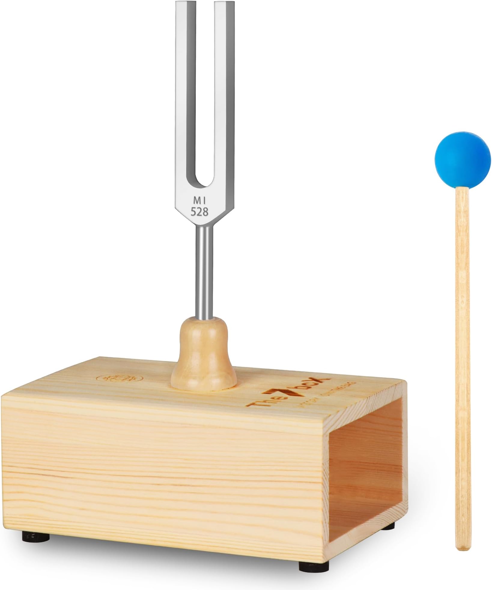 The7boX 528HZ Tuning Fork, Aluminum Alloy Tuning Fork Resonance Box, Equipped with Silicone Hammer and Wooden Voice Box, Suitable for Sound Therapy, Yoga, Meditation and Relaxation