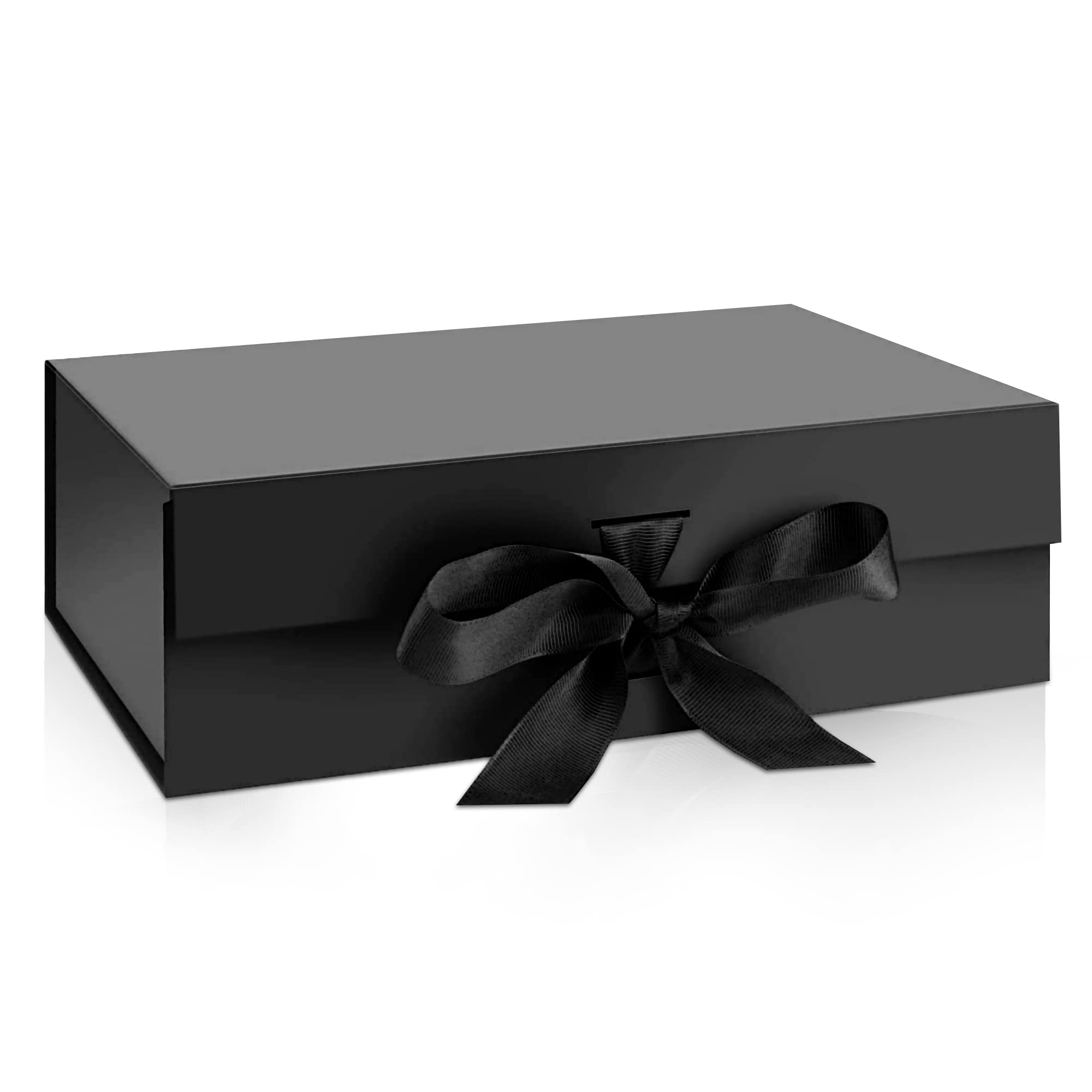 AJH3 ESSENTIALS Deluxe Gift Box: Elegant 10.5x7.5x3.1 Inches Box with Ribbon and Magnetic Closure - Great for All Occasions (1 Pack) (Black)
