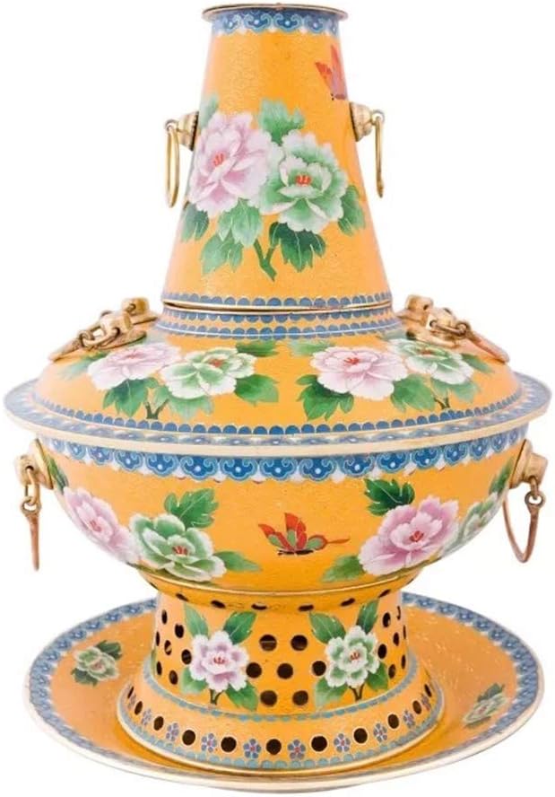 Beijing Hot Pot Old Peking Red Copper Hotpot Chinese Tranditional Cloisonne Charcoal Old Hotpot(K,26cm/10.2")