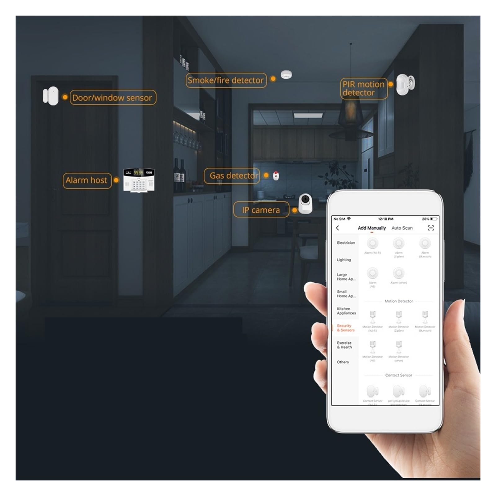 Inteligentny System Alarmowy GSM Bezprzewodowy Włamywacz W214 Inteligentne Sterowanie Alarmem W Domu Wyświetlacz LCD Kamera IP Do domu i garażu(Kit1)
