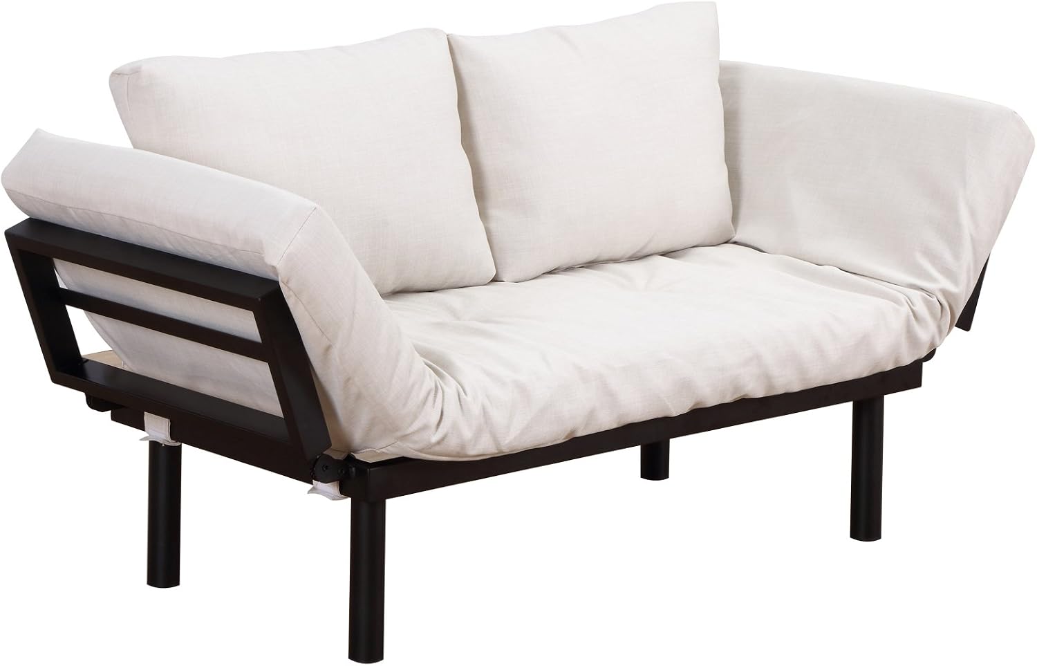 HOMCOM Single Person Chaise Lounger, Modern Sofa Bed with 5 Adjustable Positions, 2 Large Pillows, and Birch Legs, Beige Yellow