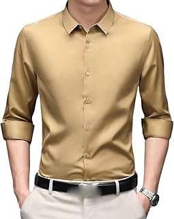 Camisa de manga larga microelástica para hombre, informal, formal, negocios, suave, oficina, trabajo
