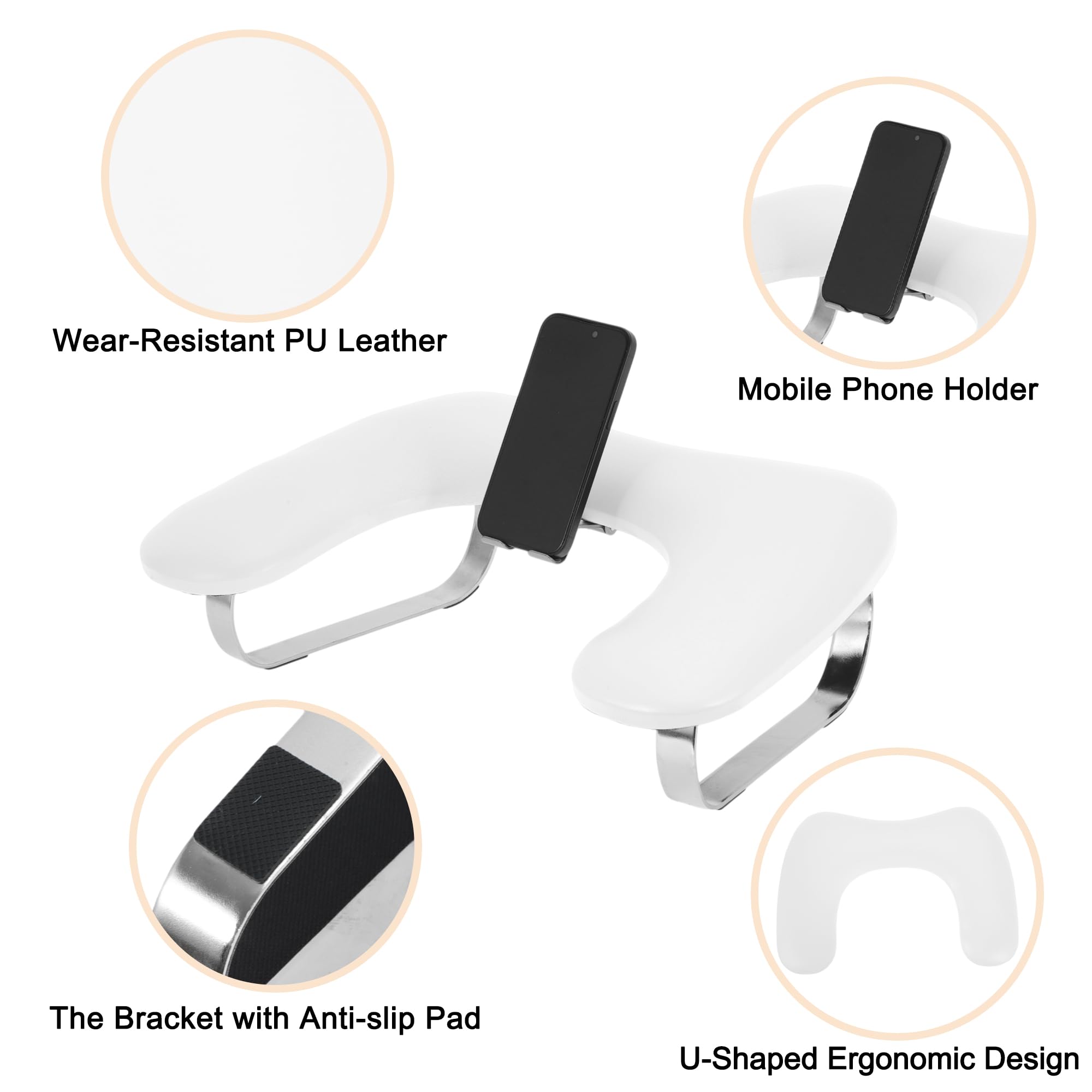 VOCOSTE Nail Arm Rest with Mobile Phone Holder, Manicure Hand Rest, Hand Rest for Nails Tech with Stable Base White - Image 4
