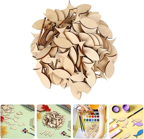 Miniatura 8 de EXCEART 100 piezas de decoración de recortes de pescado sin terminar adornos colgantes recortes artesanales rebanadas de pescado sin terminar