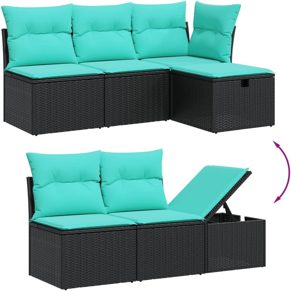 vidaXL 5 Piece Patio Sofa Set Outdoor Furniture – Black PE Rattan with Cushions
