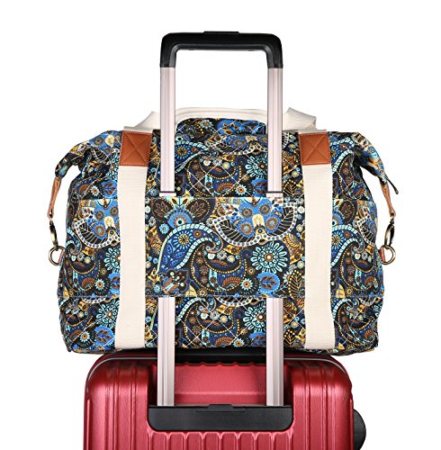 Malirona Ladies Women Canvas Travel Weekender Overnight Carry-on Shoulder Duffel Tote Bag Bohemian Flower (Red Flower)