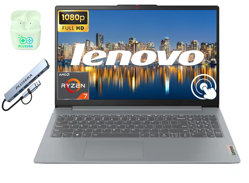 Lenovo 15.6" FHD Touchscreen IdeaPad Business Laptop Computer, 16GB RAM 1TB SSD, 8-core AMD Ryzen 7 Processor, Windows 11 Laptop with PLUSERA