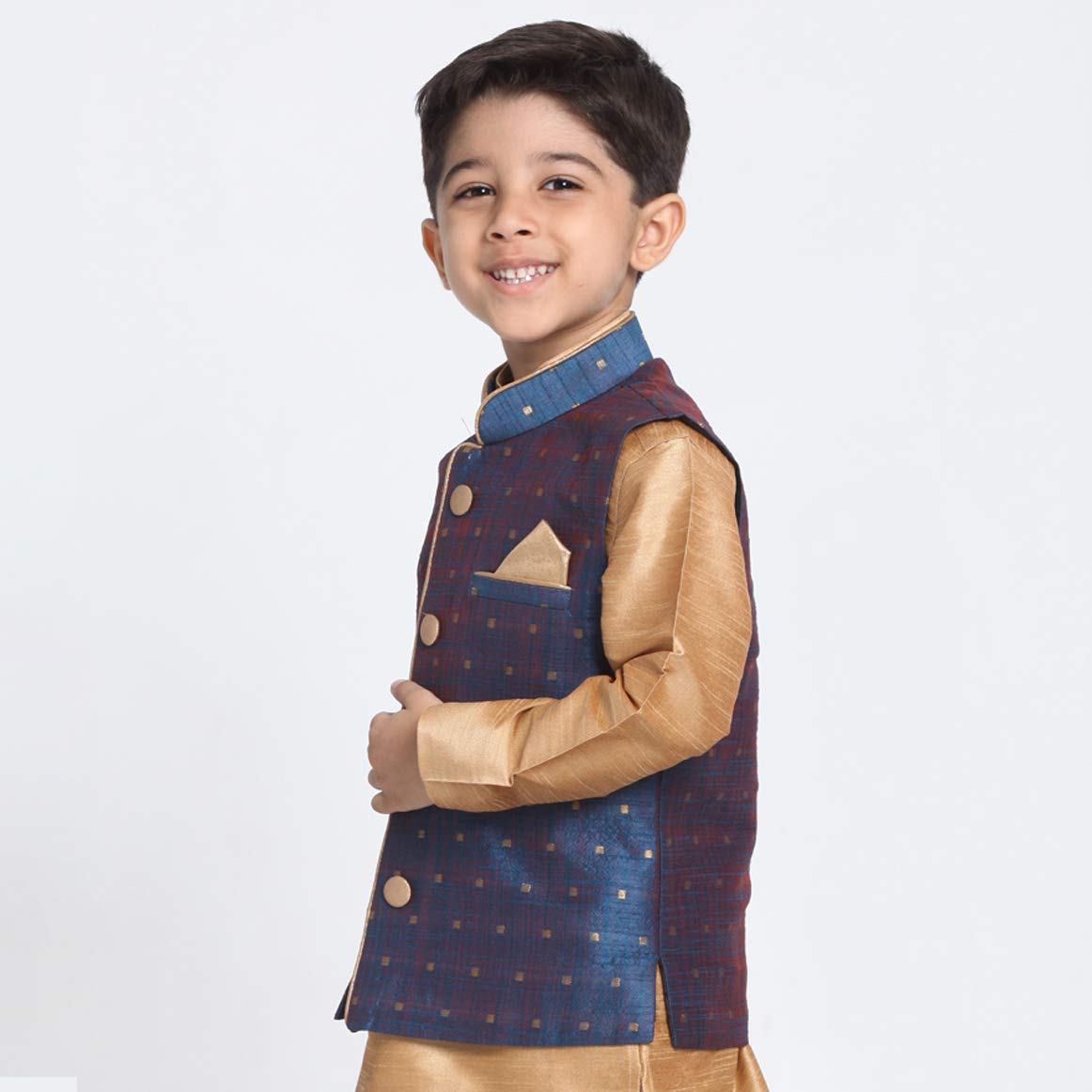 Jbn Creation Vastramay Deep Blue Cotton Silk Blend Boys Nehru Modi Jacket - (Vasbj009Bu) For 6-12 Months