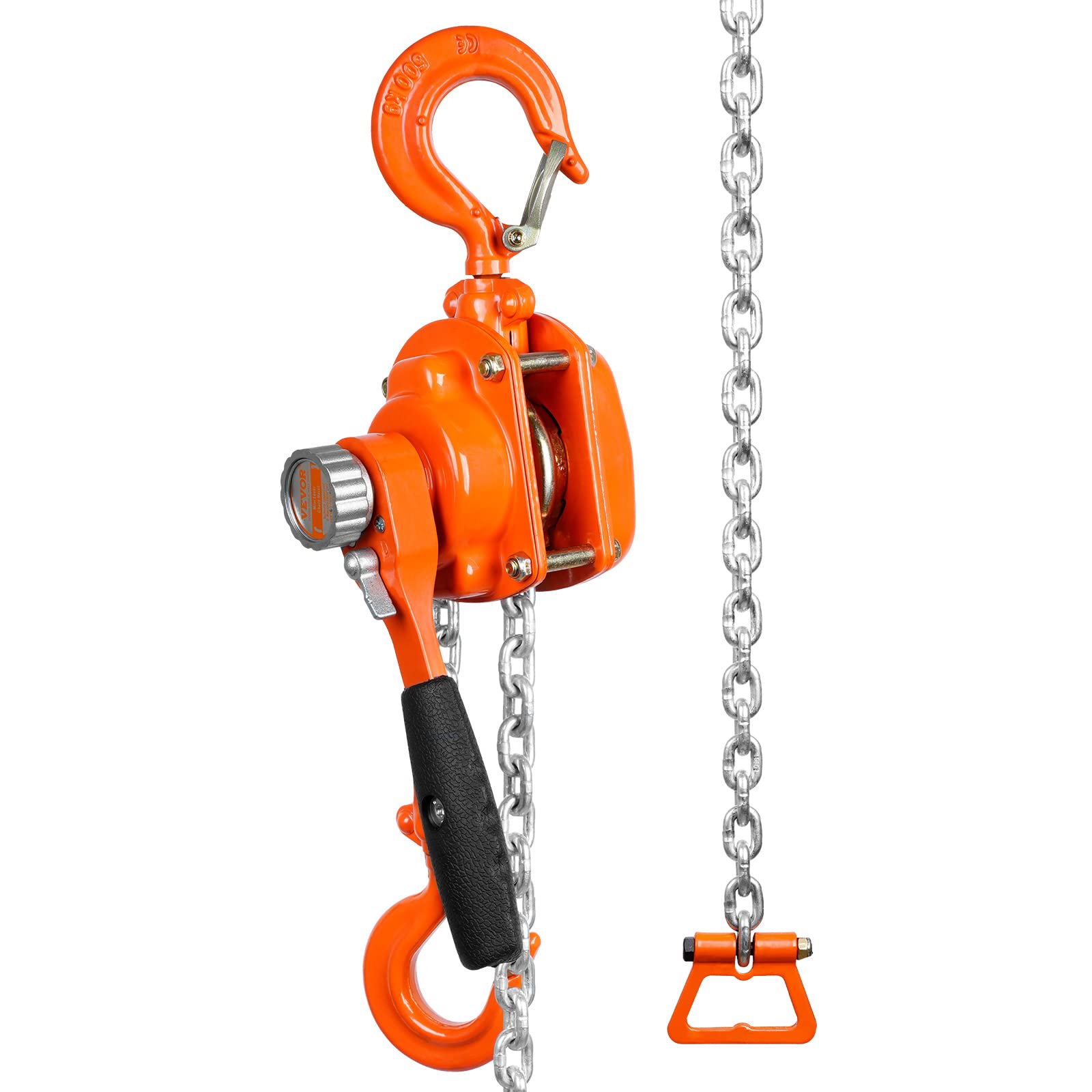 VEVOR Mini Polipasto Manual de Palanca 0,5 T Polipasto de Cadena con Carraca Manipulación Elevación 2,8 m Acero al Carbono G80 Freno Weston Gancho Guía de Cadena con Doble Carraca 360° para Mercancías