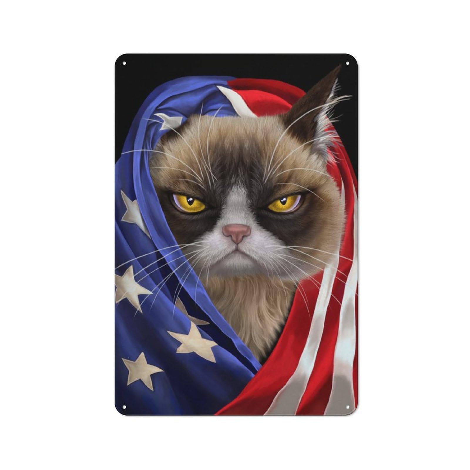 Junmoney Siamese Cat Usa Patriot Tin Wall Plaque 30X20cm With For Kitchen Or Home Bar, Metal Sign Decor For Dining Areas And Home Bars