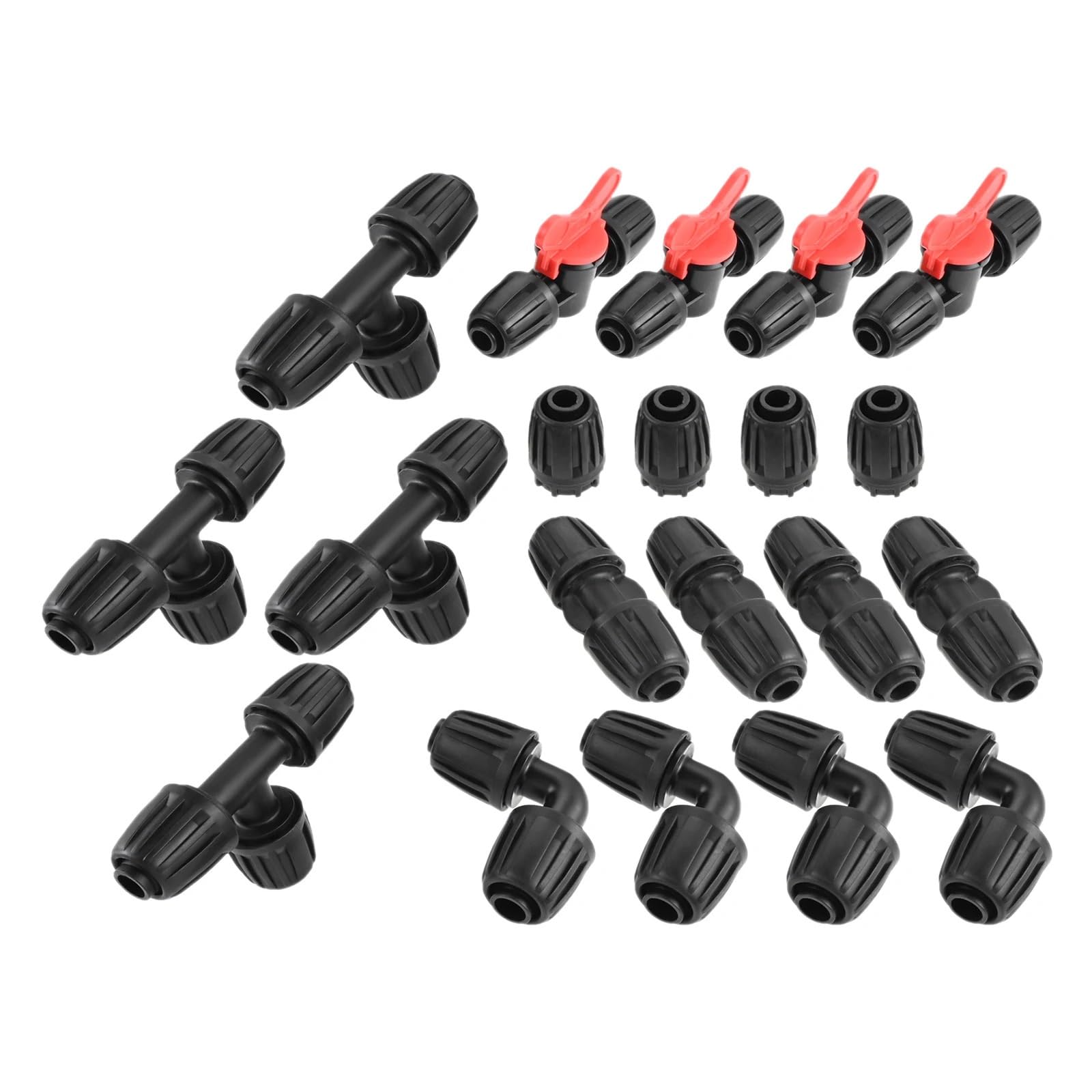 Kit di raccordi per irrigazione da 20 pezzi per tubi antigoccia 1/2 pollice 4 a T + giunti + estremità + gomiti + vConnettore spinato per valvole commutazione