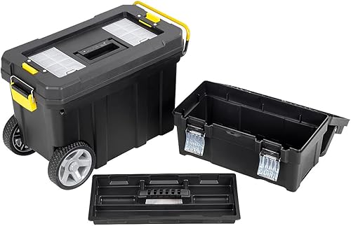 Miniatura 8 de IRONMAX - Caja de herramientas portátil rodante, organizador de herramientas mecánicas apilable 2 en 1 con ruedas y mango de tracción, caja de