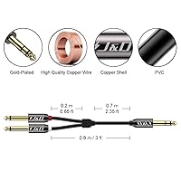 Vista 2 de J&D 1/4 pulgada TRS divisor en Y estéreo insertar cable, carcasa de cobre chapado en oro 6,35 mm TRS macho a doble 6,35 mm TS macho mono cable