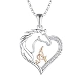 925 Sterling Silver Cubic Zirconia Horse Heart Pendant Necklace Women Jewelry