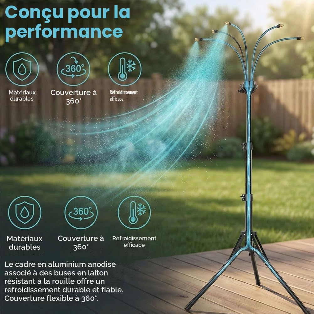 Brumisateur Terrasse, Système De Refroidissement Brumisateur Sur Pied De 5,3 Pieds + 2 Buses De Brumisation En Laiton, 2 Options De Hauteur, Refroidissement Des Brumisateur D 'extérieur Animaux