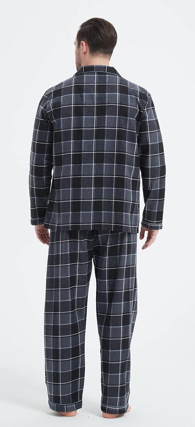 CHUNG Men Flannel Pajamas Set 100% Cotton Brushed Pjs Classic Plaid Long Sleeve Tops Pants Warm Sleepwear loungewear - Image 4
