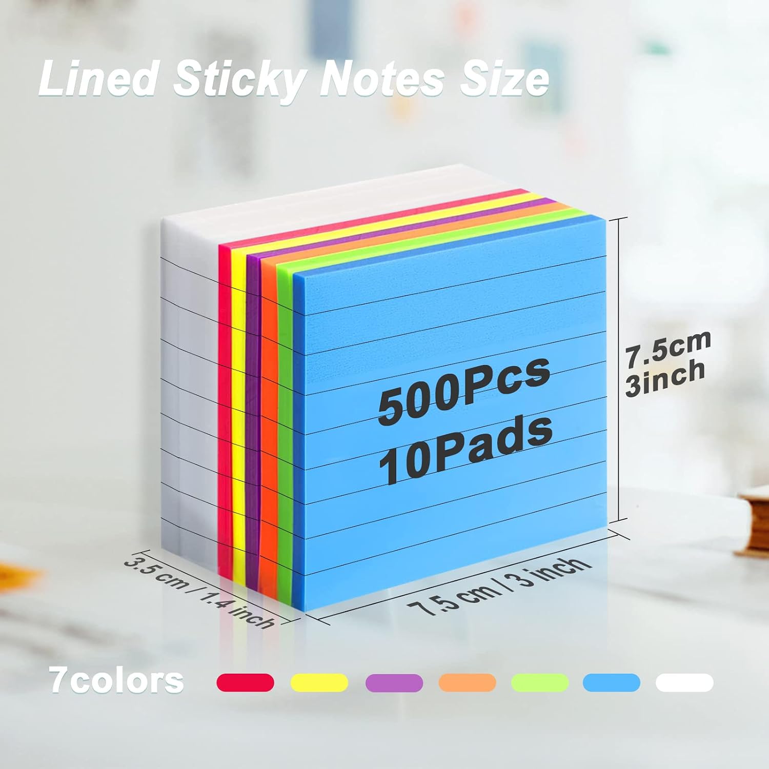 MIUTME Lined Sticky Notes Transparent, 7 Colors Bright Self Sticky Notes Clear Pad, Waterproof Translucent Memo with Line (3X3 inch, 500Pcs) image 3