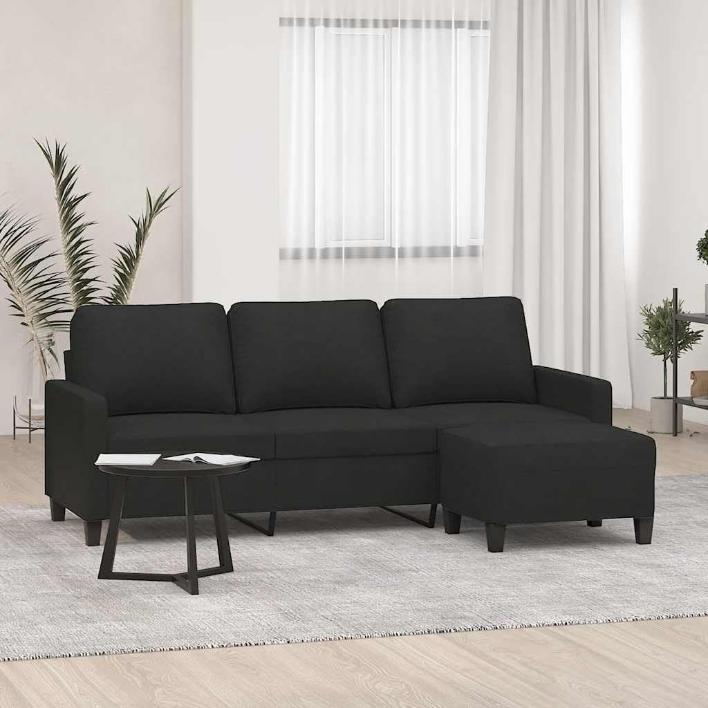 3-osobowa sofa z taboretem czarna 180 cm materiał meble tapicerowane salon funkcja relaksu miejsce do przechowywania nowoczesny design