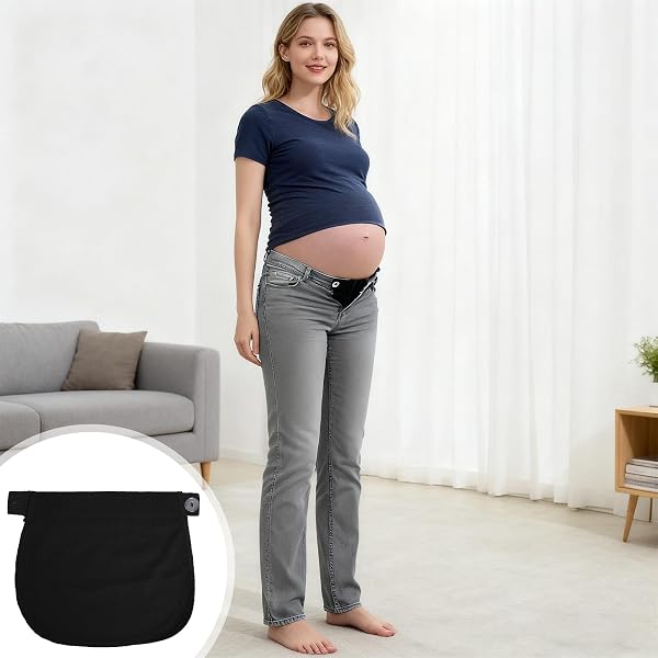 Confezione da 4 Prolunga Pantaloni Gravidanza per Donne Incinte | Allarga Pantaloni Regolabile | Estensione Bottoni per Jeans | Confortevole con Pannello Coprente (Bianco, Nero, Cachi, Blu) - 4
